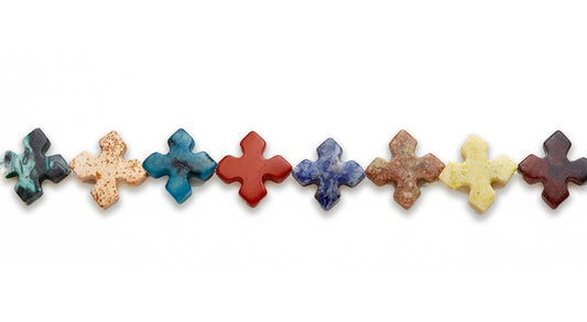 15-16 inch 20mm Multi Stone Taper Cross Plain Beads