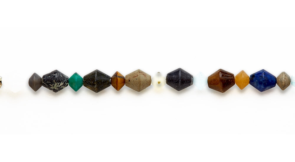 15-16 inch 12mm Multi Stone Double Conew/Sm Cone Plain Beads
