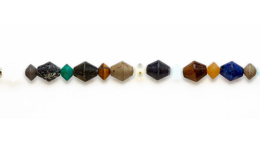 15-16 inch 12mm Multi Stone Double Conew/Sm Cone Plain Beads