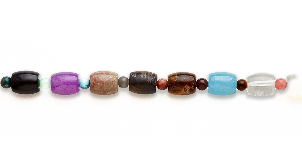 15-16 inch 12X14mm Multi Stone Barrel W/6Mm Rd Bd Plain Beads