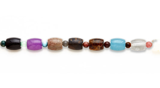 15-16 inch 12X14mm Multi Stone Barrel W/6Mm Rd Bd Plain Beads