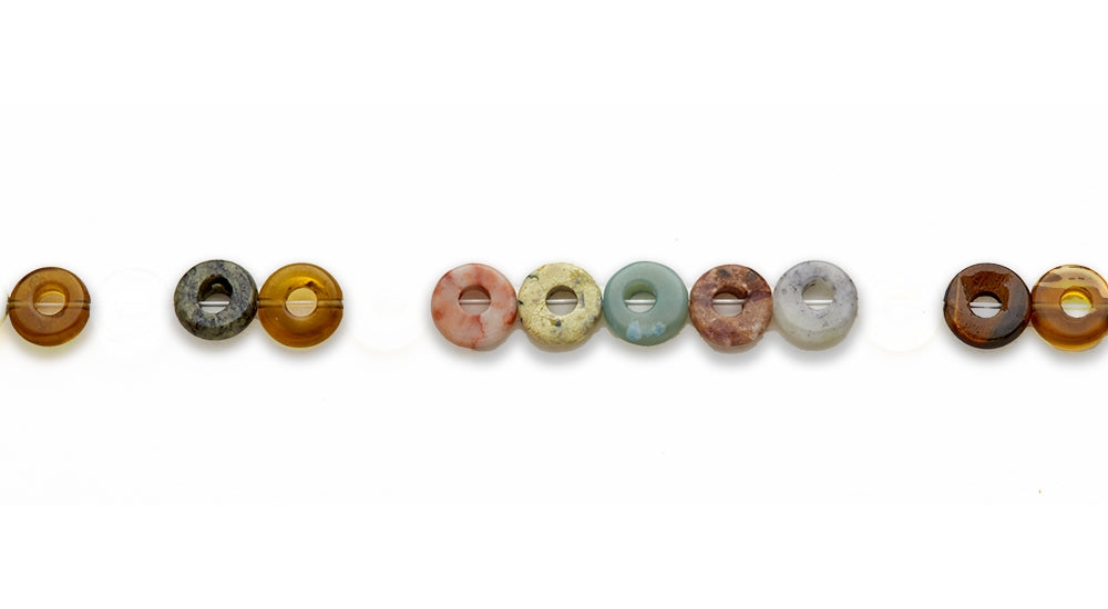 15-16 inch 10mm Multi Stone Donut Plain Beads
