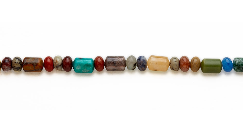 15-16 inch 8X12mm Multi Stone Capsule W/8Mm Rondell Bd Plain Beads