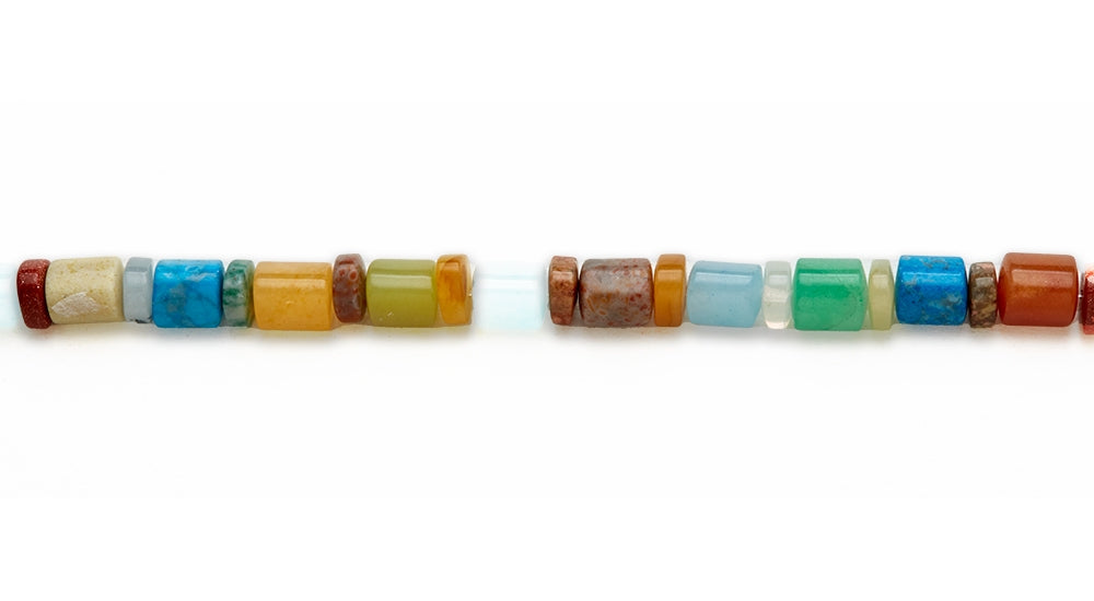 15-16 inch 8X9mm Multi Stone Triangle Tube Plain Beads