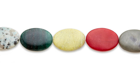 15-16 inch 25X35mm Multi Stone Oval Plain Beads