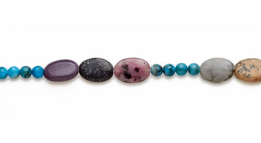 15-16 inch 13X18mm Multi Stone Oval W/6Mm Rd Bd Plain Beads