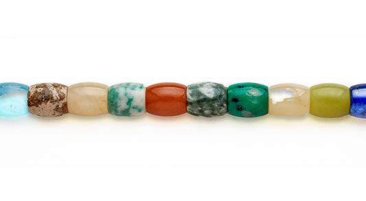 15-16 inch 12X14mm Multi Stone Barrel Plain Beads