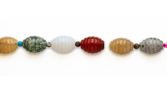15-16 inch 13X18mm Multi Stone Melon W/4Mm Rd Bd Carved Beads