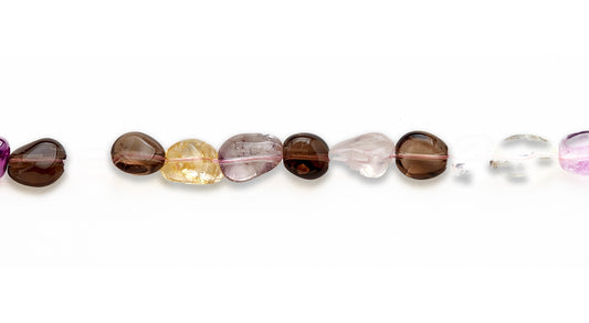15-16 inch 10X13mm Amy, R Qtz, Citrine, Smo Qtz Nugget Plain Beads