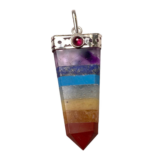 Seven stones of the chakras, flat point pendant
