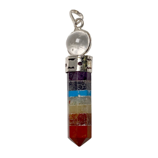 Seven stones of the chakras, point pendant with sphere
