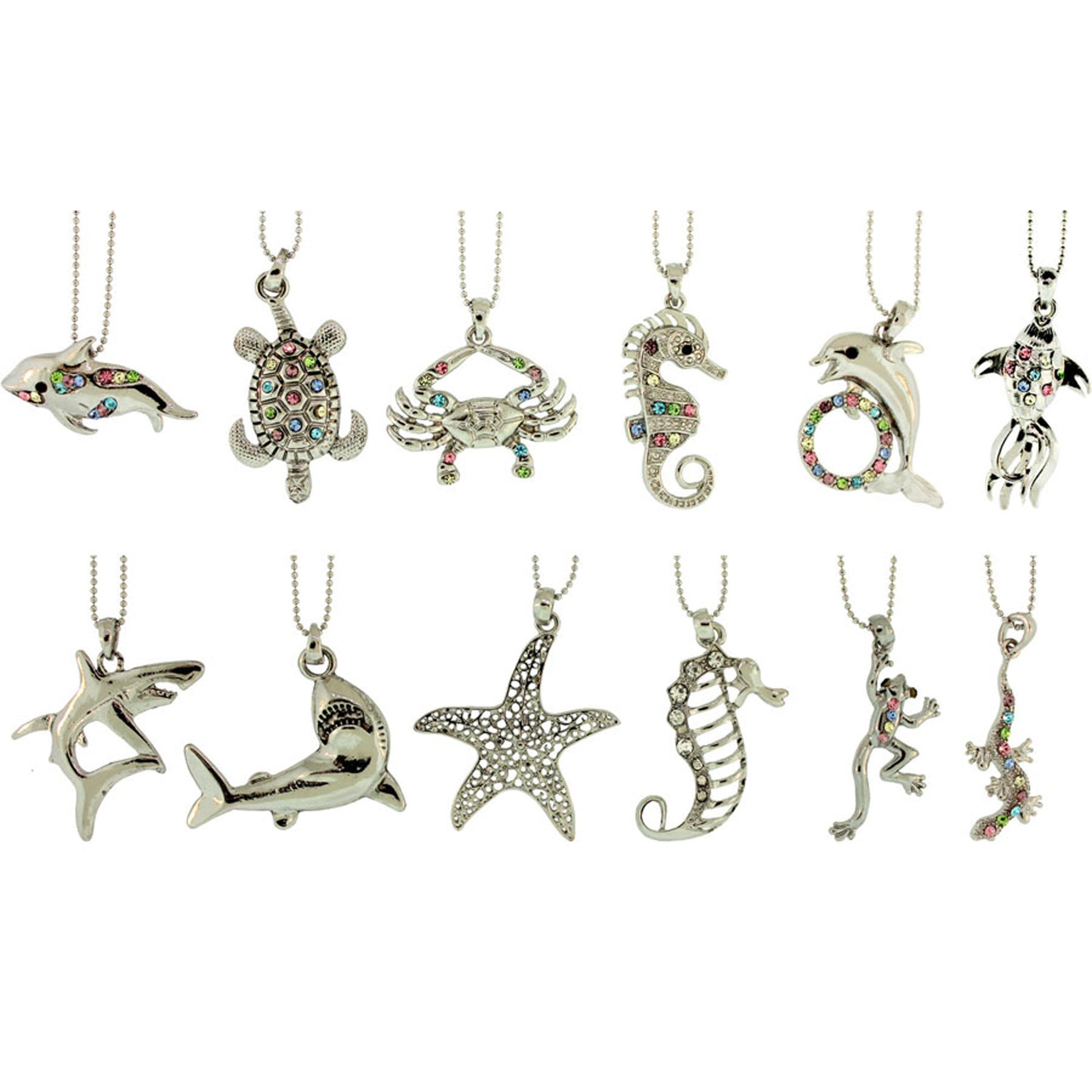 27-49X20-25 mm Zinc Alloy Rhodium Plated Sea Animals Necklace