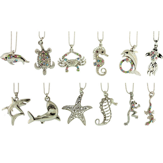 27-49X20-25 mm Zinc Alloy Rhodium Plated Sea Animals Necklace