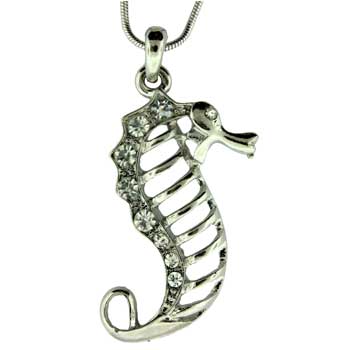 Zinc Alloy Rhodium Plated Sea Horse Necklace