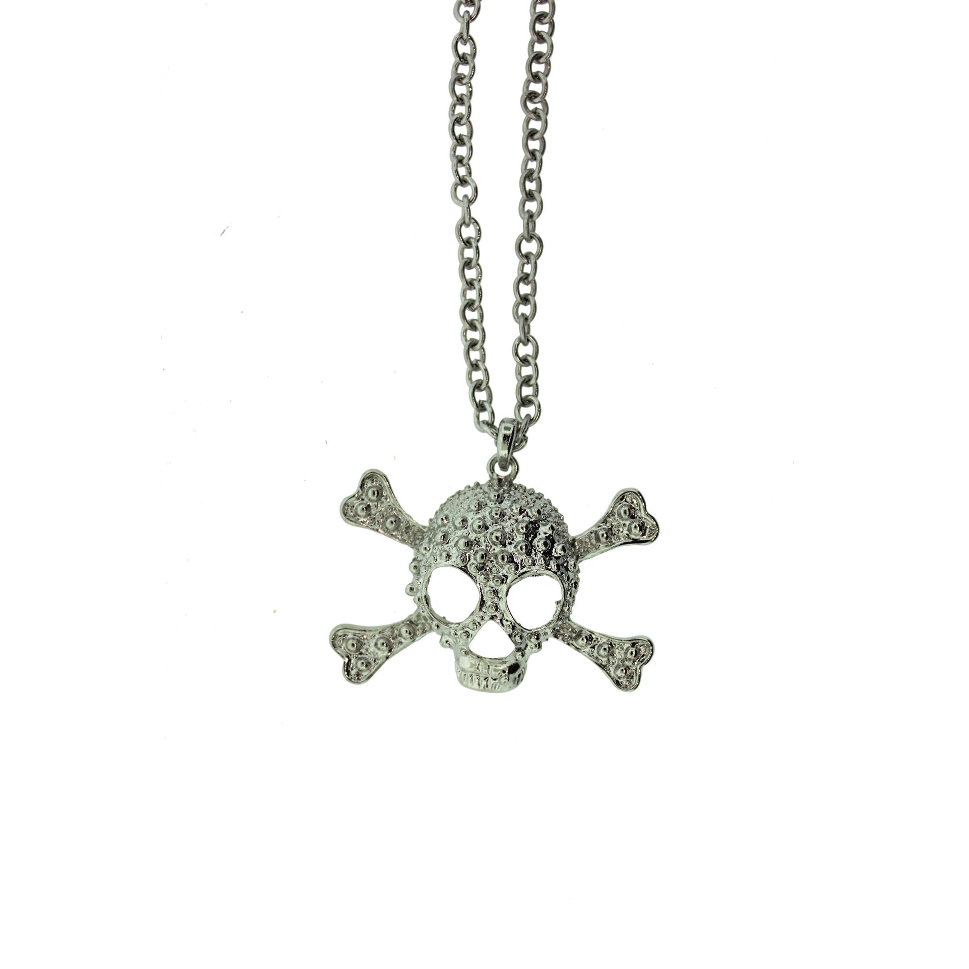 18 inch Zinc Alloy Rhodium Plated Skull Necklace