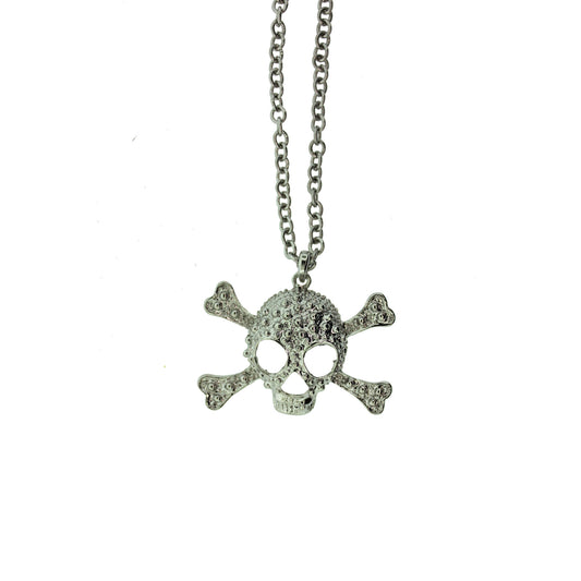 18 inch Zinc Alloy Rhodium Plated Skull Necklace