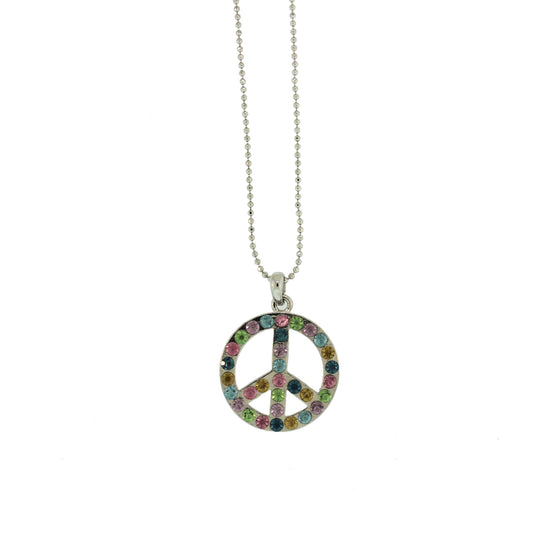 Zinc Alloy Rhodium Plated Peace Sign Necklace