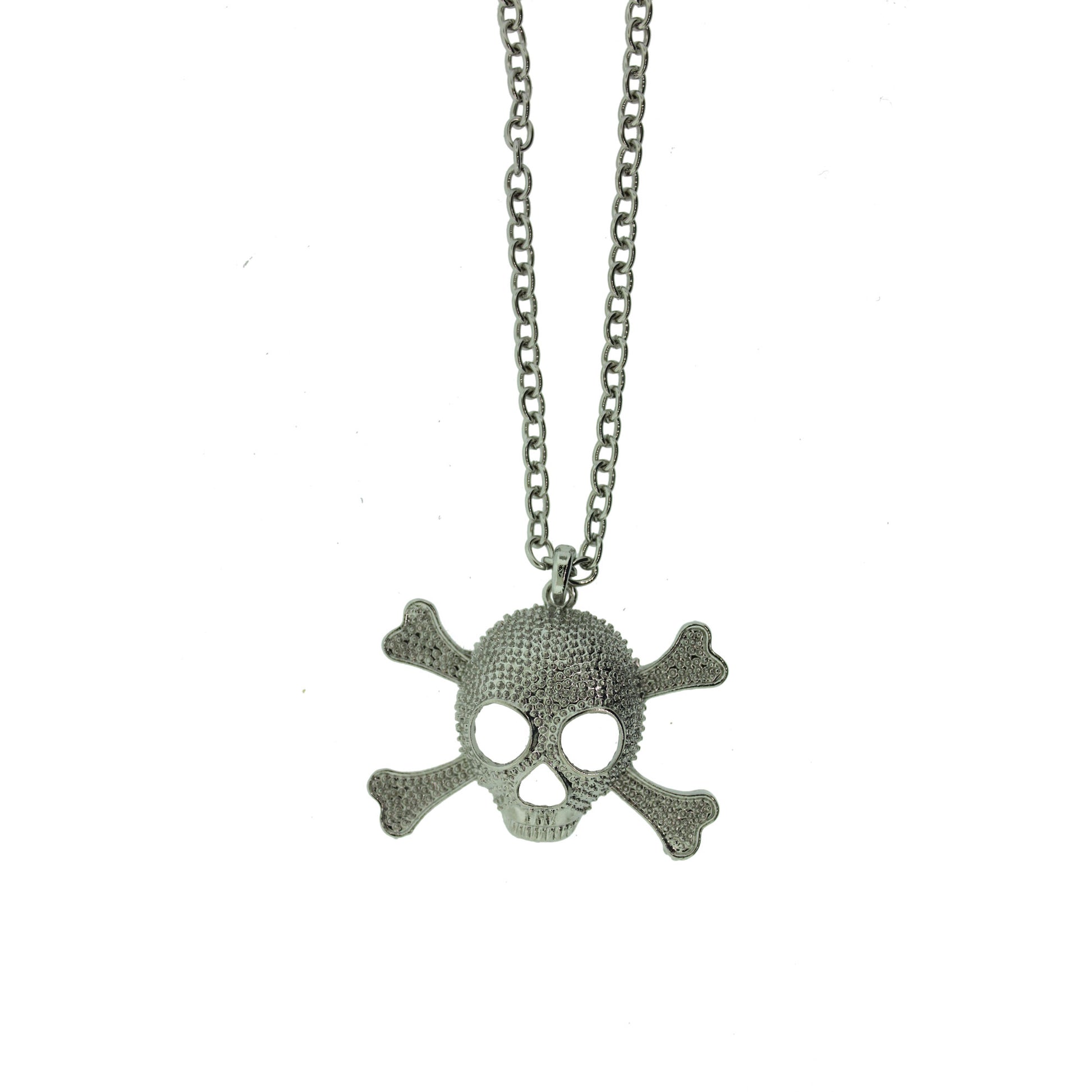 18 inch Zinc Alloy Rhodium Plated Skull Necklace