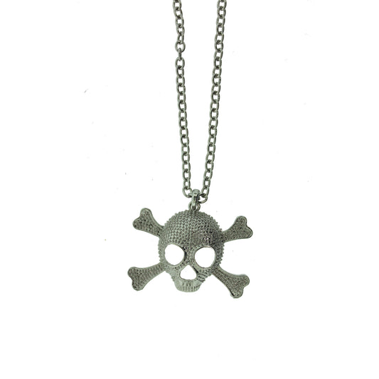 18 inch Zinc Alloy Rhodium Plated Skull Necklace