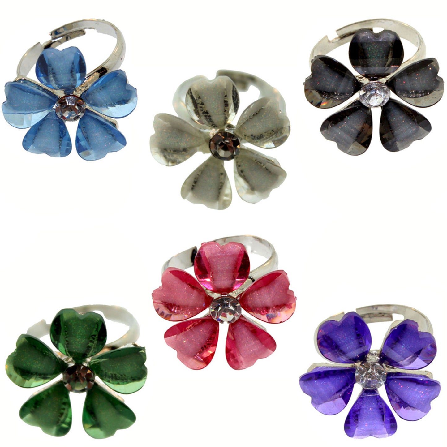 Zinc Alloy Silver Plated Flower Rings