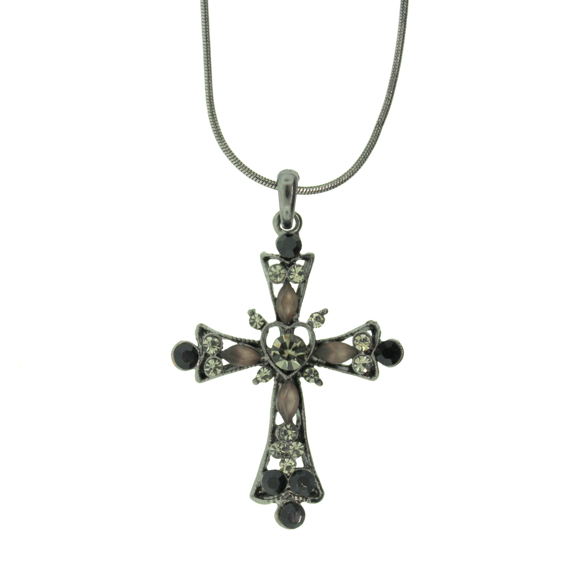 16 inch Zinc Alloy Gun Metal Cross Necklace