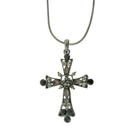 16 inch Zinc Alloy Gun Metal Cross Necklace