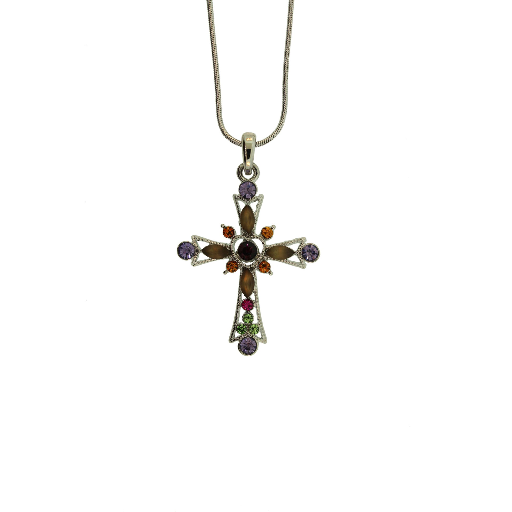 18 inch Zinc Alloy Silver Plated Cross Necklace