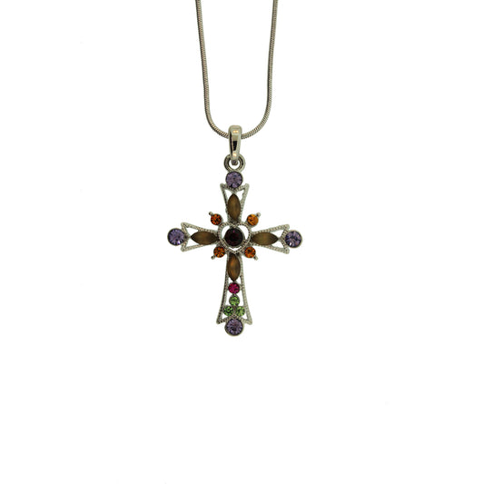 18 inch Zinc Alloy Silver Plated Cross Necklace
