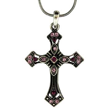 Zinc Alloy Burnished Silver Finish Cross Necklace