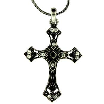 Zinc Alloy Burnished Silver Finish Cross Necklace
