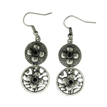 Zinc Alloy Silver Plated Flower Earrings
