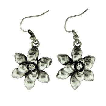 Zinc Alloy Silver Plated Flower Earrings