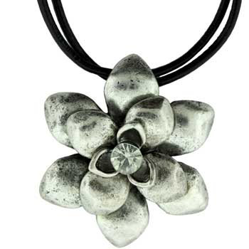 Zinc Alloy Silver Plated Flower Necklace