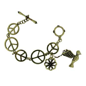 Zinc Alloy Burnished Gold Finish Peace Sign Bracelets