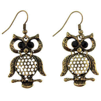 Zinc Alloy Burnished Gold Finish Owl Earrings