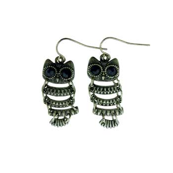 Zinc Alloy Antique Silver Finish Owl Earrings