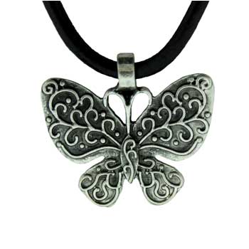Zinc Alloy Burnished Silver Finish Butterfly Necklace