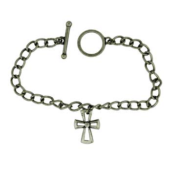 Zinc Alloy Burnished Silver Finish Cross Necklace