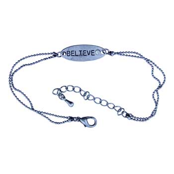 Zinc Alloy Silver Plated Oval Believe Bracelets