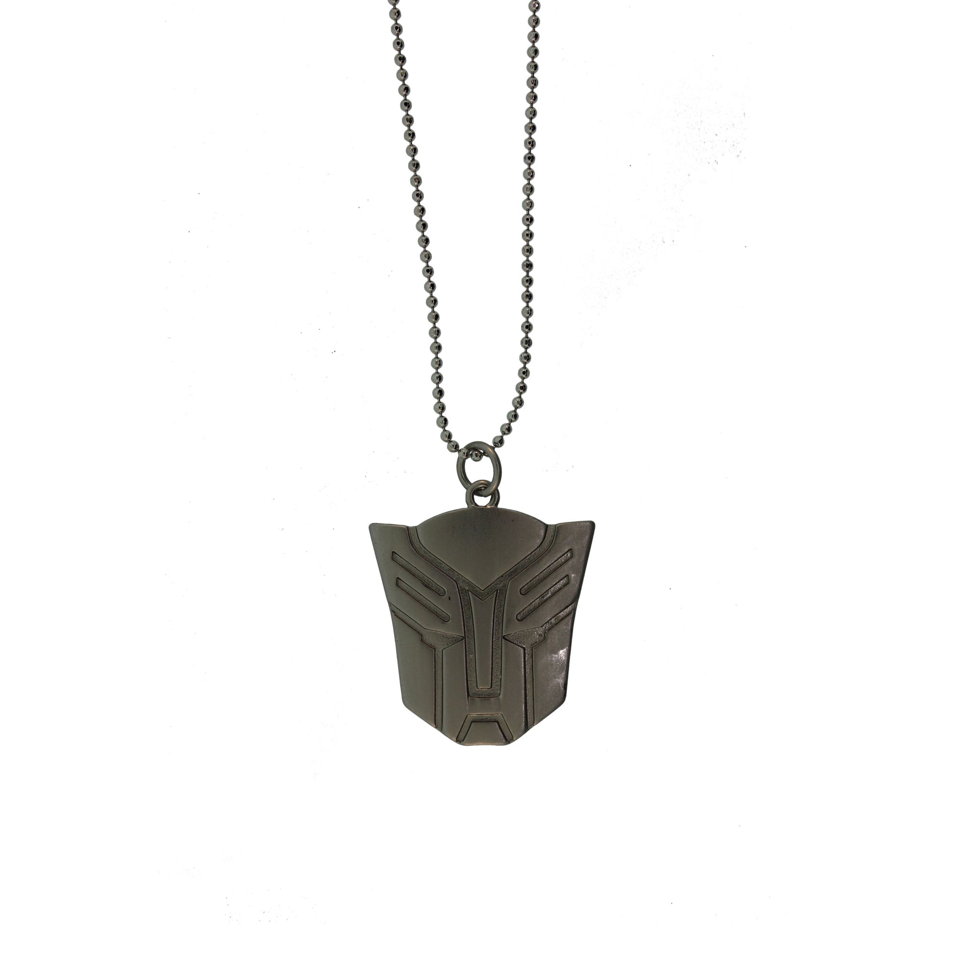 18 inch Zinc Alloy Matt. Rhodium Mask Necklace