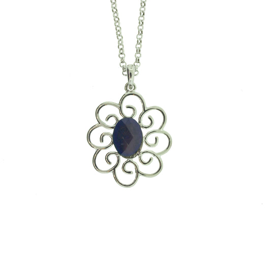 18 inch Zinc Alloy Rhodium Plated Flower Necklace