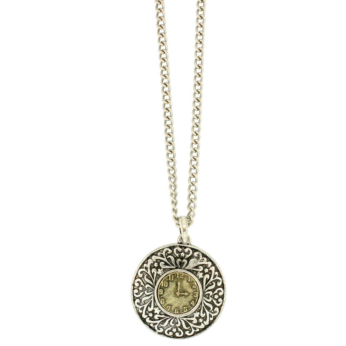 18 inch Zinc Alloy Antique Silver And Gold Finish Clock Necklace