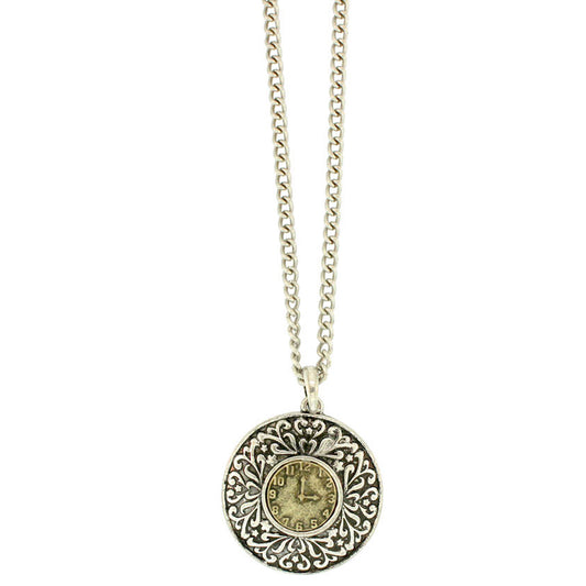 18 inch Zinc Alloy Antique Silver And Gold Finish Clock Necklace
