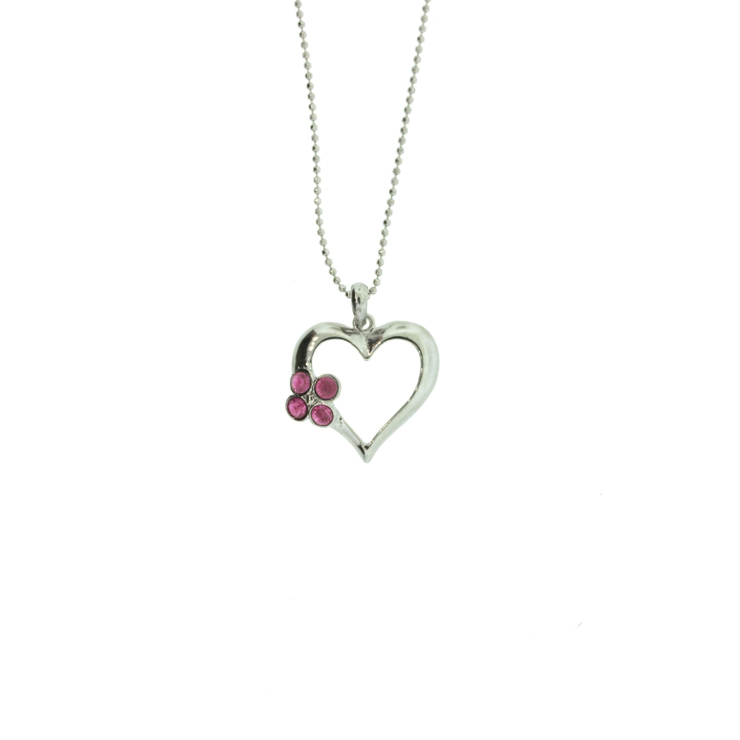 18 inch Zinc Alloy Rhodium Plated Heart Necklace