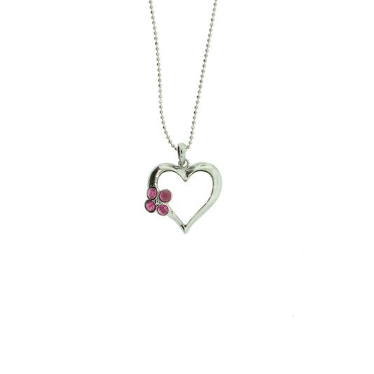 18 inch Zinc Alloy Rhodium Plated Heart Necklace