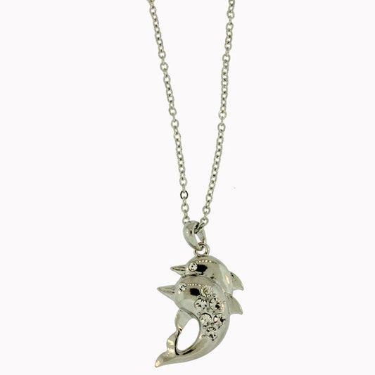 18 inch Zinc Alloy Rhodium Plated Dolphin Necklace