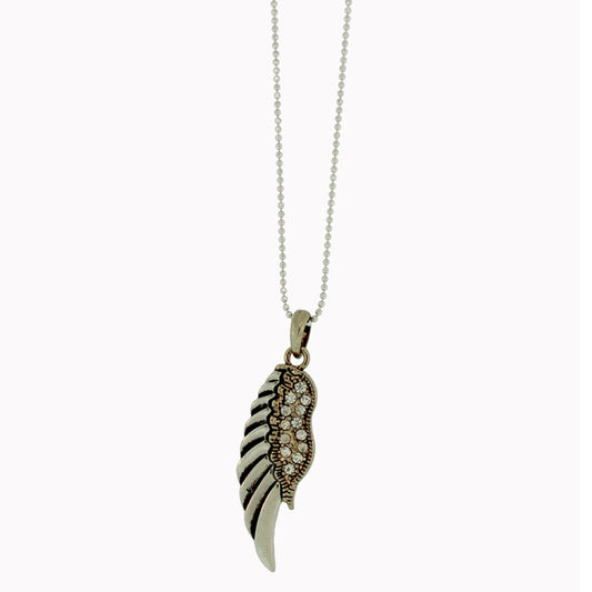 18X45 mm Zinc Alloy Silver Plated Angel Wing Necklace