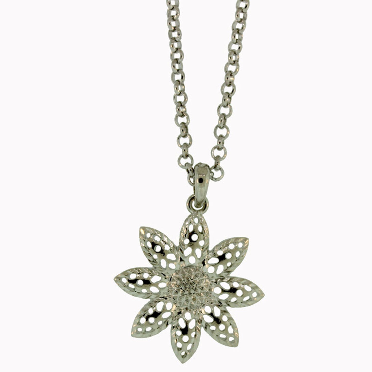30 mm Zinc Alloy Rhodium Plated Sun Flower Necklace