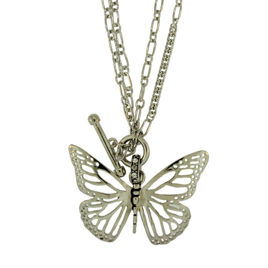 18 inch Zinc Alloy Rhodium Plated Butterfly Necklace