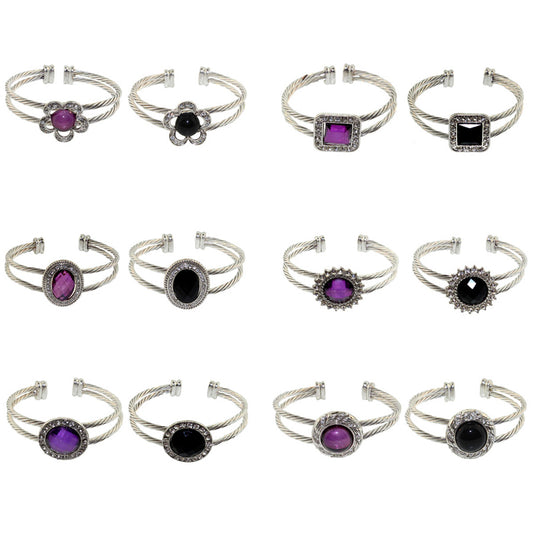 Zinc Alloy Silver Plated Black/Purple Formic Bracelets